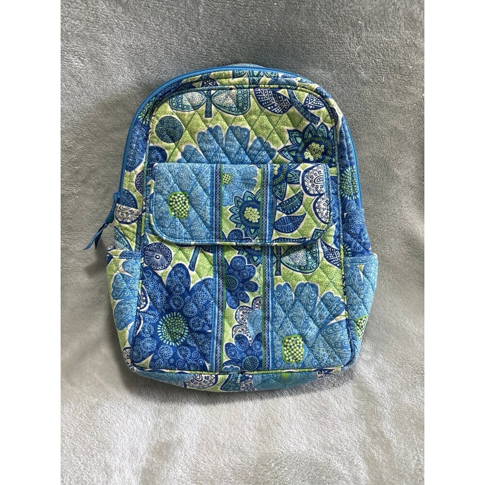 Vera Bradley Daisy doodle backpack blue green pockets adjustable straps retired
